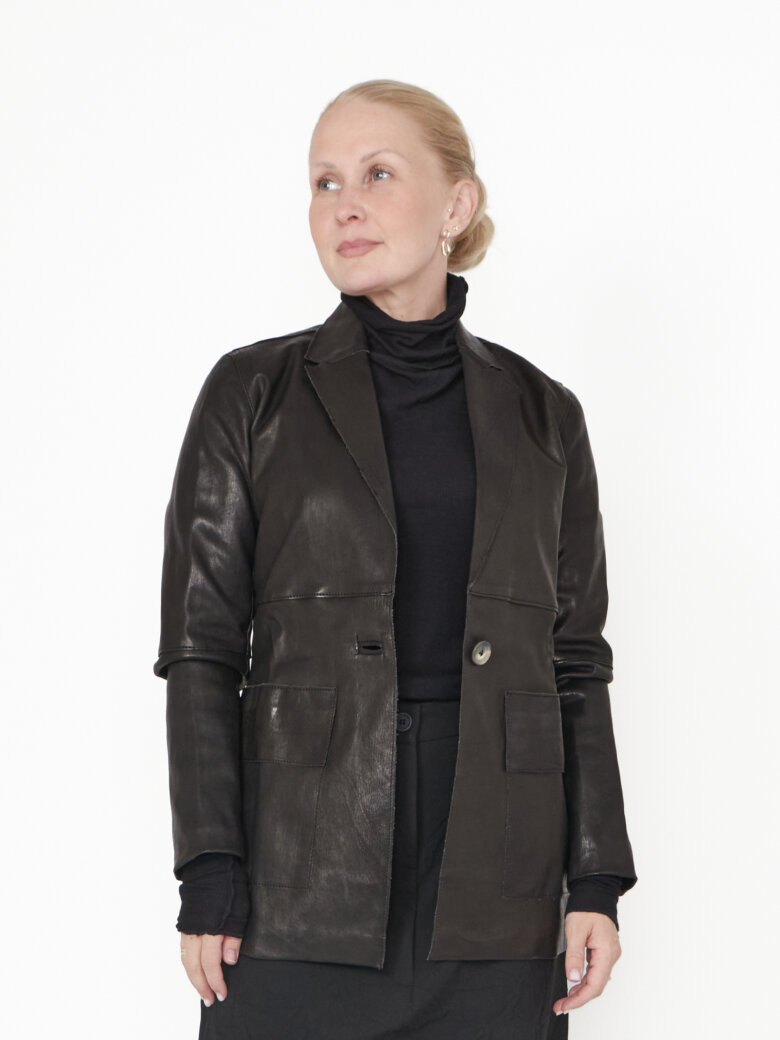 Sort Aarhus - Blazer stretch leather with pockets and button