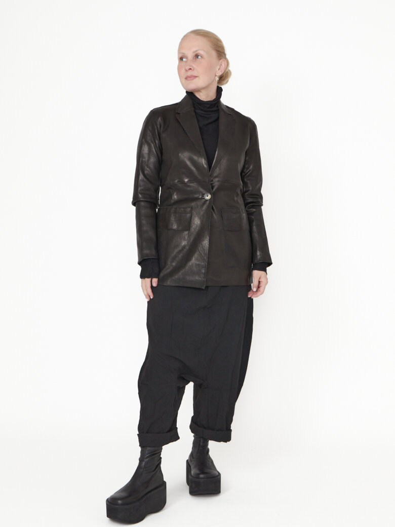 Sort Aarhus - Blazer stretch leather with pockets and button