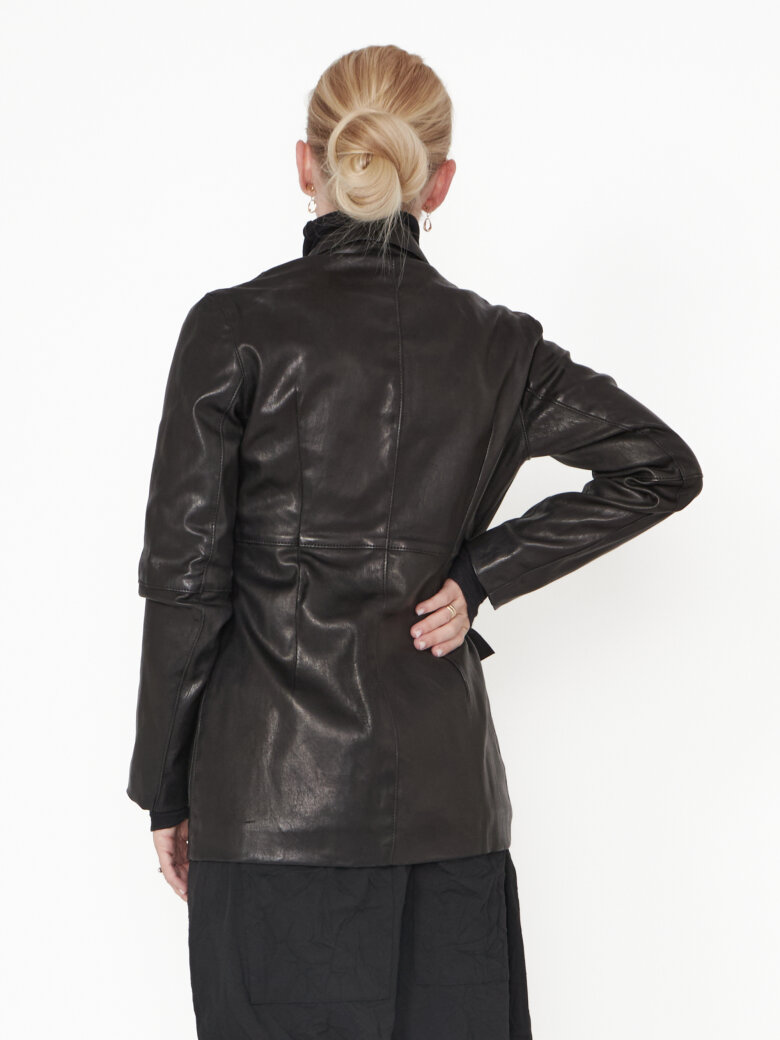 Sort Aarhus - Blazer stretch leather with pockets and button