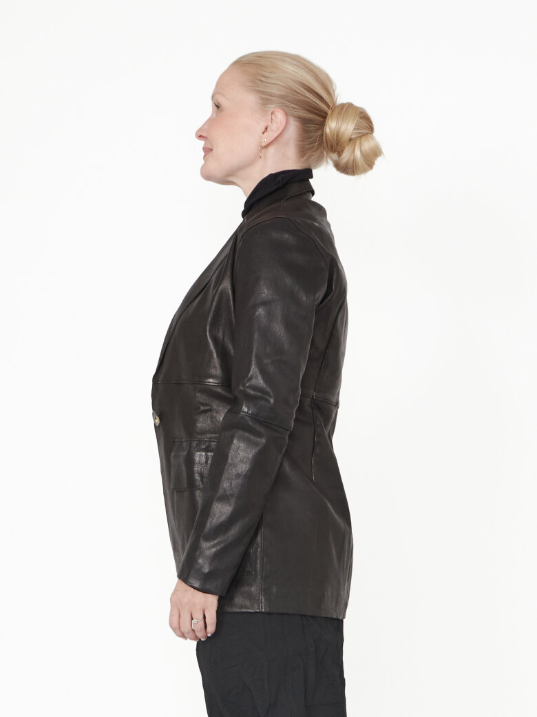 Sort Aarhus - Blazer stretch leather with pockets and button