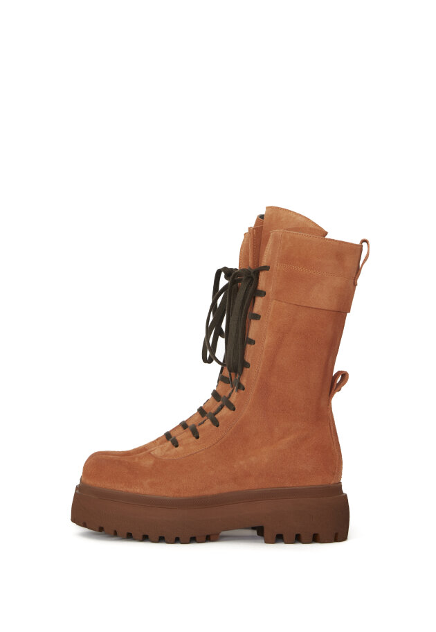 Lofina - Mid-long suede boot with laces and zip