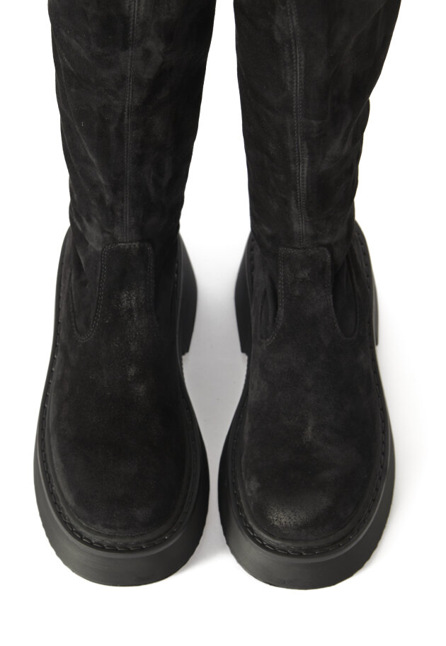 Sort Aarhus - Long suede stretch boot with zip