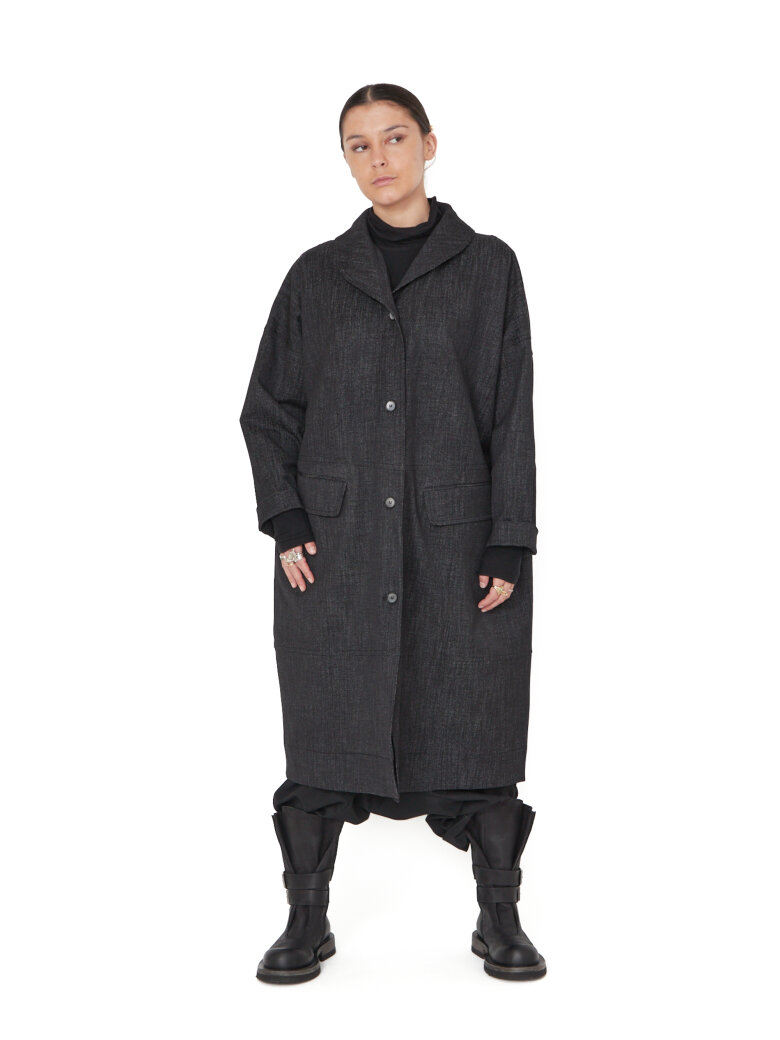 Sort Aarhus - Lang jakke i denim-look med knapper