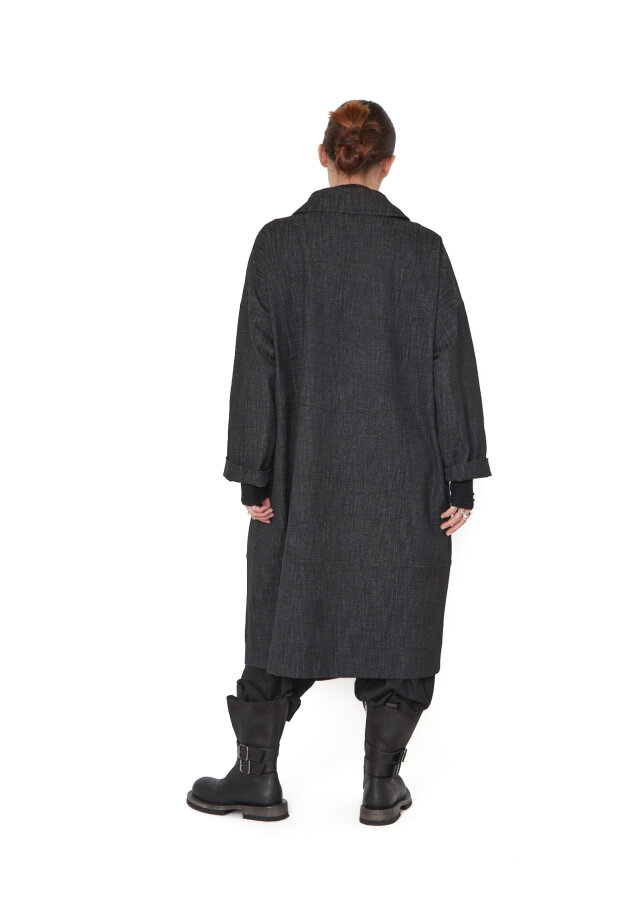 Sort Aarhus - Lang jakke i denim-look med knapper