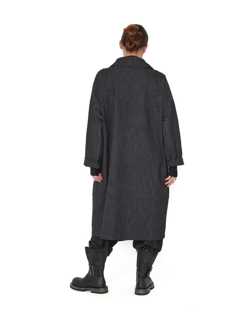 Sort Aarhus - Lang jakke i denim-look med knapper