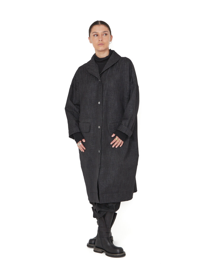 Sort Aarhus - Lang jakke i denim-look med knapper